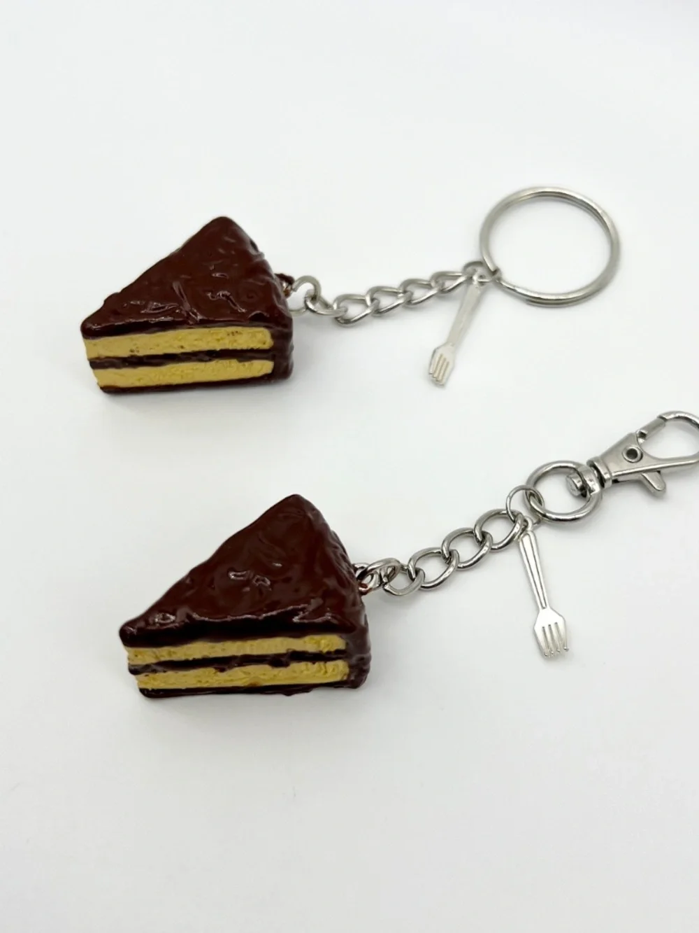 Handmade Yellow Cake with Chocolate Icing/Frosting Keychain or Bag Clip